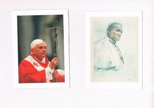Nederlandstalig bidprentje JP II en Benedictus XVI uit 2005, Collections, Images pieuses & Faire-part, Image pieuse, Enlèvement ou Envoi