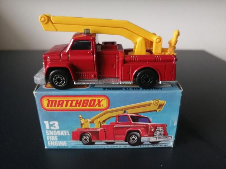 Lesney Matchbox Superfast #13 Snorkel Fire Engine in doosje, Hobby en Vrije tijd, Modelauto's | Overige schalen, Zo goed als nieuw