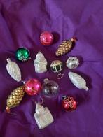Vintage glazen kerstballen denappel kerstman huisje glas oud, Ophalen, Zo goed als nieuw