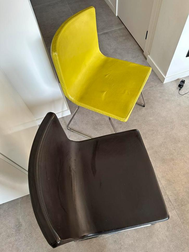 4  lederen eetkamerstoelen Bernhard in groen en zwart, Huis en Inrichting, Stoelen, Zo goed als nieuw, Vier, Leer, Overige kleuren