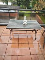 Terras tafel in teak met ijzeren frame, Huis en Inrichting, Tafels | Eettafels, Ophalen, Gebruikt, 100 tot 150 cm, Eikenhout
