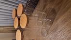 5 stuks voorraadbussen in glas met hout deksels., Ophalen, Zo goed als nieuw
