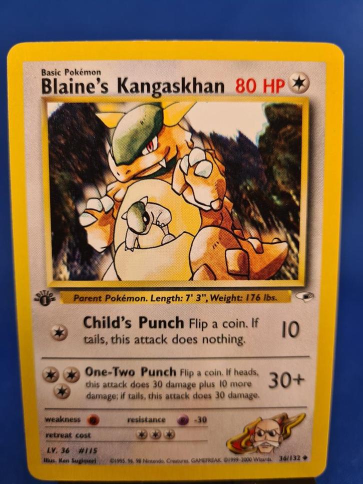 Blaine's Kangaskhan 36/132 - Gym Heroes (1st edition), Hobby en Vrije tijd, Verzamelkaartspellen | Pokémon, Gebruikt, Verzenden