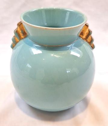 Art deco keramieken vaas - Boch - turquoise met goudaccenten beschikbaar voor biedingen