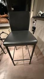 Barstoelen zwart leder, Avec repose-pieds, 2 tabourets, Comme neuf, Enlèvement