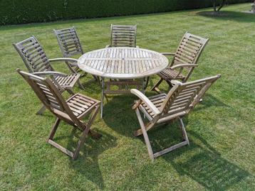 teak tuinset, tafel en 6 stoelen beschikbaar voor biedingen