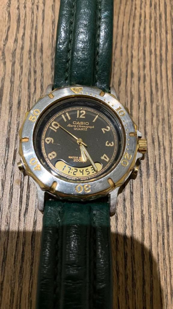 Casio AD-711 module 388 Japan, Handtassen en Accessoires, Horloges | Heren, Gebruikt, Polshorloge, Casio, Staal, Overige materialen