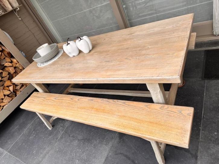 Table et bancs en bois massif, Maison & Meubles, Tables | Tables à manger, Utilisé, 50 à 100 cm, 150 à 200 cm, Cinq personnes ou plus