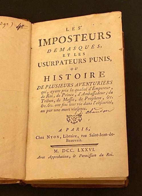 (Chaudon) Les imposteurs démasqués usurpateurs Paris 1776, Antiquités & Art, Antiquités | Livres & Manuscrits, Enlèvement