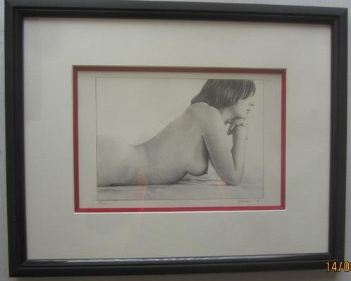 "Liggend naakt" - R. Wittevrongel, Antiek en Kunst, Kunst | Litho's en Zeefdrukken, Ophalen