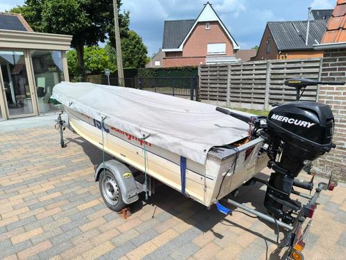 Alu vissersboot seanimph, Watersport en Boten, Vis- en Consoleboten, Gebruikt, 10 tot 30 pk, 3 tot 6 meter, Benzine, Buitenboordmotor