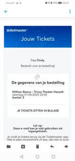 3 tickets William Bouva 31 mei Trixxo Hasselt, Tickets en Kaartjes, Concerten | Rock en Metal, Drie personen of meer, Mei, Overige typen