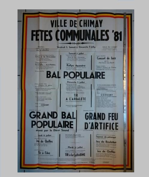 AFFICHE ancienne CHIMAY " FETES COMMUNALES " Originale ., Collections, Posters & Affiches, Comme neuf, Affiche ou Poster pour porte ou plus grand