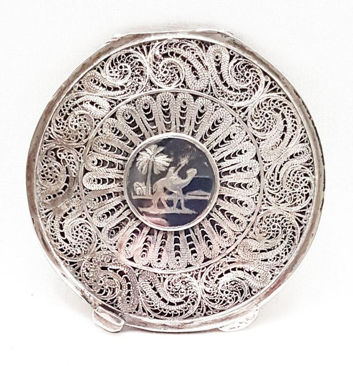 Poederdoos zilver & niëllo Oriëntalistisch., Antiek en Kunst, Curiosa en Brocante, Ophalen of Verzenden