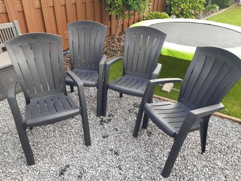 4 stapelbare tuinstoelen hoge rug graphite allibert by keter, Jardin & Terrasse, Chaises de jardin, Comme neuf, Enlèvement