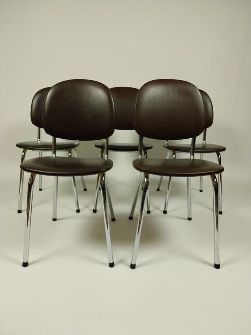 5 x Vintage Stoelen in Skai Leer, Jaren 70 - 80, Huis en Inrichting, Stoelen, Gebruikt, Vijf, Zes of meer stoelen, Leer, Metaal