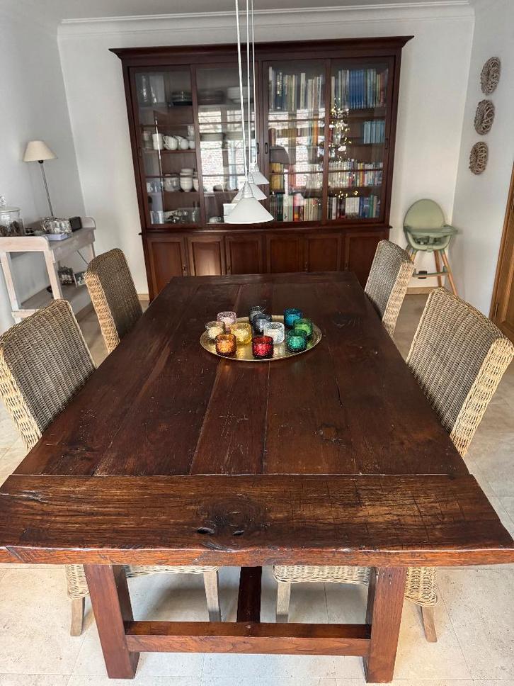 Grote massieve houten eettafel met 4 stoelen, Maison & Meubles, Tables | Tables à manger, Comme neuf, 100 à 150 cm, 200 cm ou plus