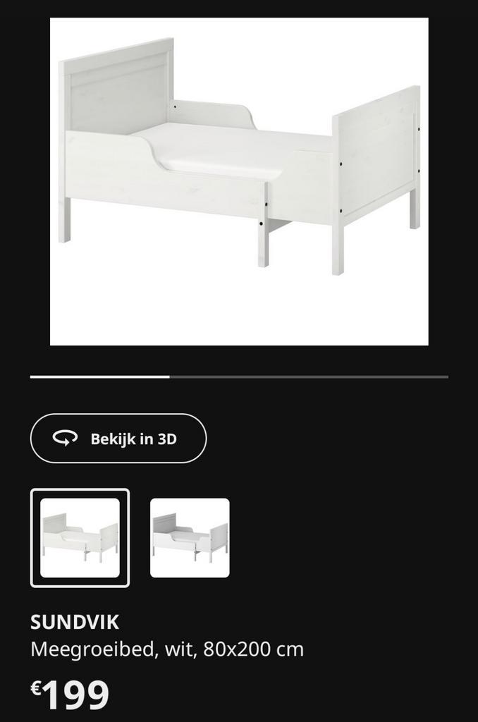 Meegroei bed IKEA Sundvik compleet en proper, Kinderen en Baby's, Kinderkamer | Bedden, Gebruikt, 180 cm of meer, 70 tot 85 cm