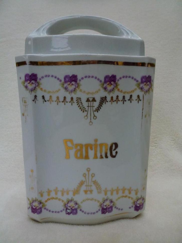 9 zeer oude potten met viooltjes met deksel : café , farine, Antiek en Kunst, Antiek | Keramiek en Aardewerk, Ophalen of Verzenden