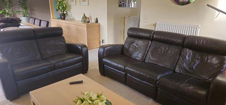 Lederen salon Natuzzi donkerbruin relax, Huis en Inrichting, Zetels | Complete zithoeken, Gebruikt, Leer, Ophalen