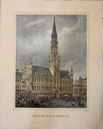Grote kleurlith Hôtel-de-ville de Bruxelles 1843, Antiek en Kunst, Kunst | Litho's en Zeefdrukken, Ophalen