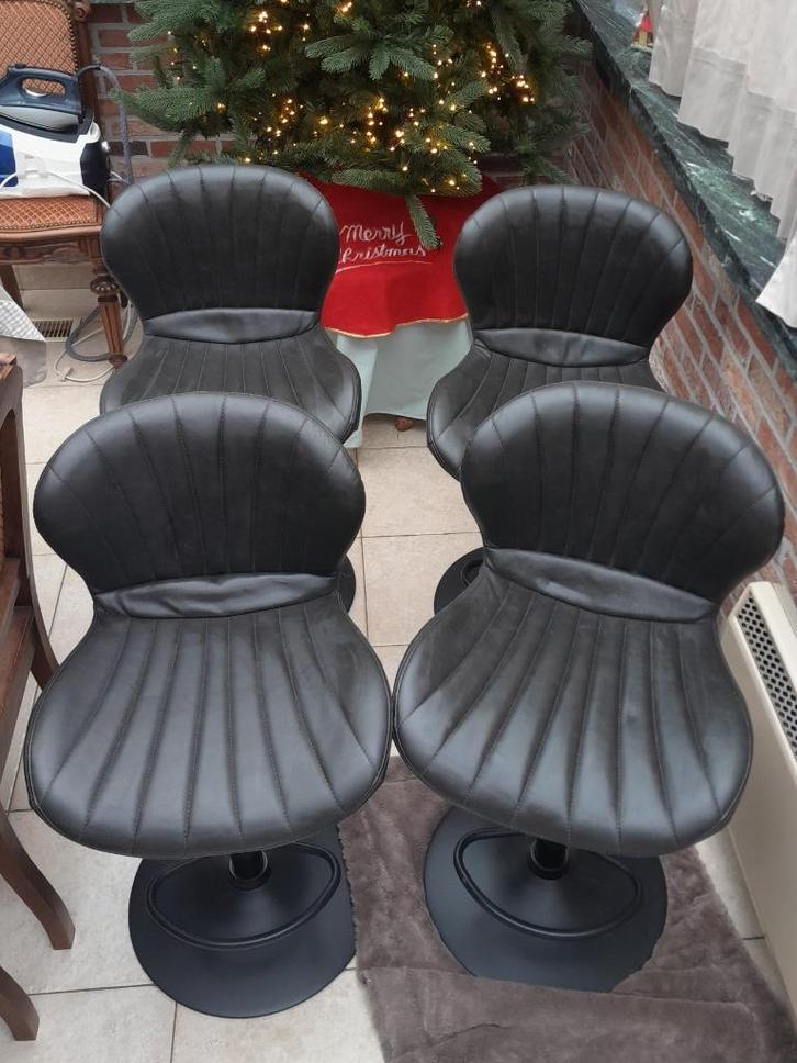 Barkrukken (4 stuks), Huis en Inrichting, Barkrukken, Gebruikt, 60 tot 90 cm, Kunststof, Leer, Metaal, 4 krukken, In hoogte verstelbaar