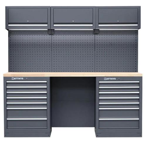 HEAVY DUTY WERKPLAATSINRICHTING MET RUBBERWOOD WERKBLAD, Doe-het-zelf en Bouw, Werkbanken, Nieuw, Ophalen