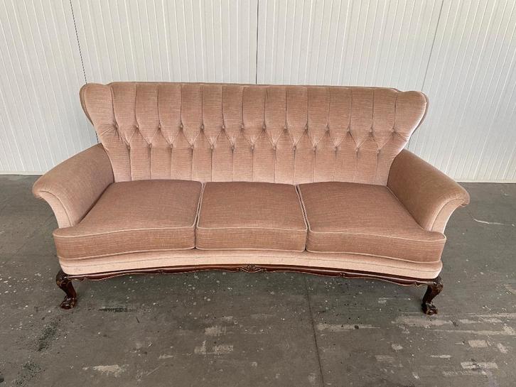 Antieke bank 3 zits Vintage Retro 100% mohair Gecapitonneerd, Antiek en Kunst, Antiek | Meubels | Stoelen en Sofa's, Ophalen