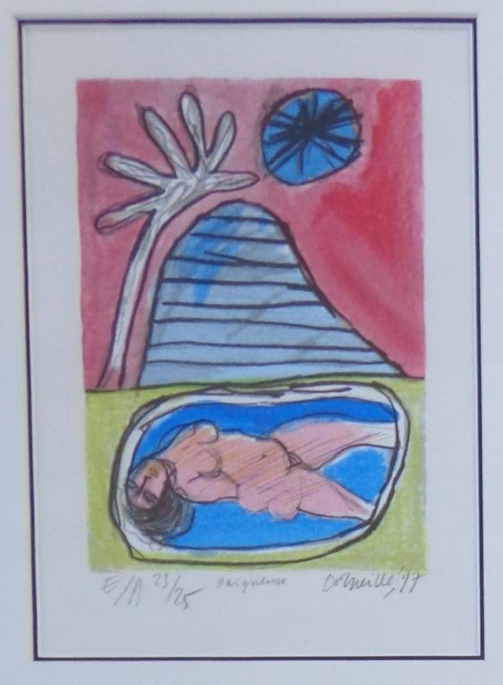 CORNEILLE / BAIGNEUSE / KLEURLITHO / 59x50cm / KADER / SIG, Antiek en Kunst, Kunst | Litho's en Zeefdrukken, Ophalen of Verzenden