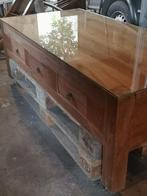 grote salontafel teak., Huis en Inrichting, Ophalen, Zo goed als nieuw, Glas