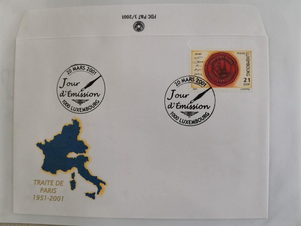 Luxembourg 2001 - FDC - Traité de Paris - Tour Eiffel, Enlèvement ou Envoi, Luxembourg, Affranchi