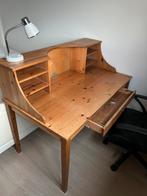 Volhouten Bureau met opbouw en grote lade + bureaustoel, Huis en Inrichting, Ophalen, Gebruikt, Bureau