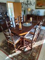 Lange Eettafel Massief Hout + 8 Stoelen, Huis en Inrichting, Tafels | Eettafels, Ophalen, Gebruikt, Vijf personen of meer