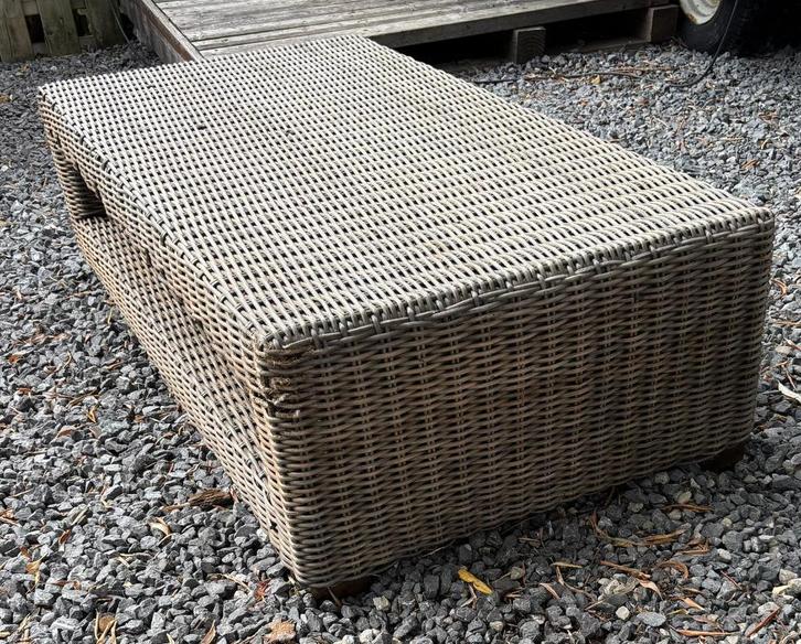 polyester rotan tuintafel/ salontafel taupe, Tuin en Terras, Tuinsets en Loungesets, Zo goed als nieuw, Loungeset, Kunststof, Bijzettafel