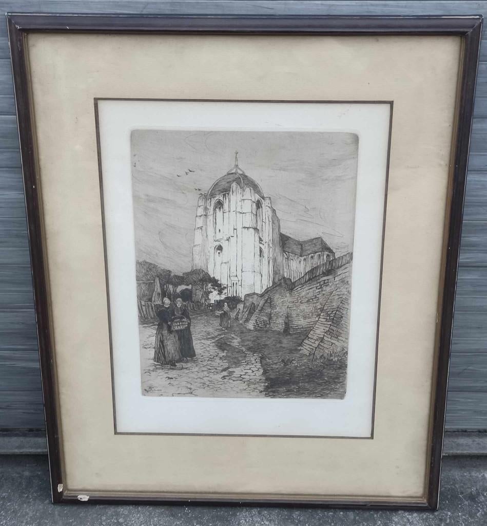 Gravure signe Henri cassiers, Antiquités & Art, Art | Eaux-fortes & Gravures, Gravure, Enlèvement ou Envoi