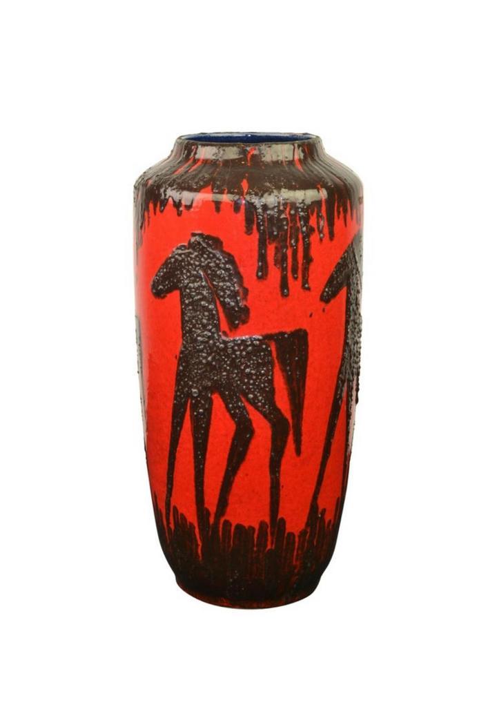 Grote rode Vintage Fat Lava Vaas - 517-50 - W-Germany, Antiek en Kunst, Antiek | Vazen, Ophalen of Verzenden