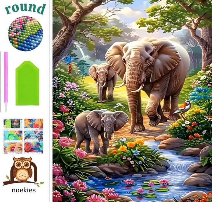 Peinture au diamant n 80 Éléphant multicolore 50x40cm (rond, Hobby & Loisirs créatifs, Bricolage, Neuf, Bricolage, Envoi