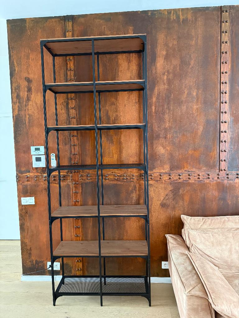 Industriële rek / boekenkast met hout en metaal, 200 cm of meer, 50 tot 100 cm, Zo goed als nieuw, Industriële