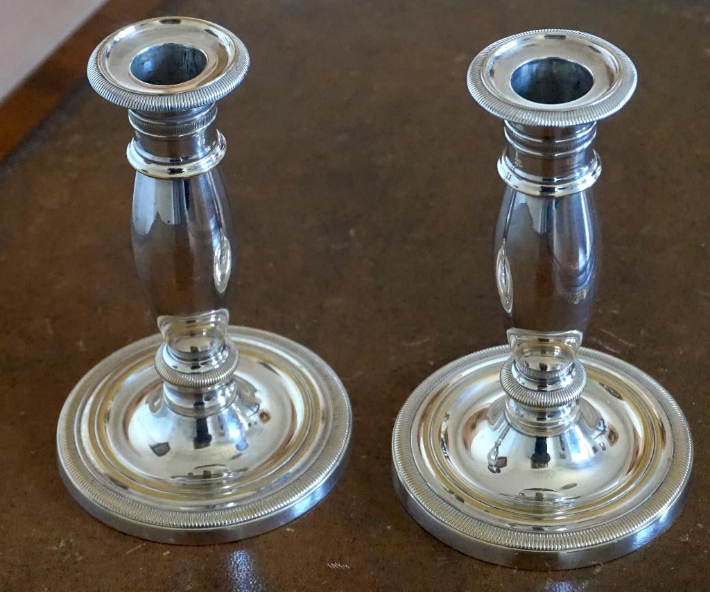 Paar verzilverde kandelaars met fakkellicht uit de jaren 50, Ophalen of Verzenden, Zilver