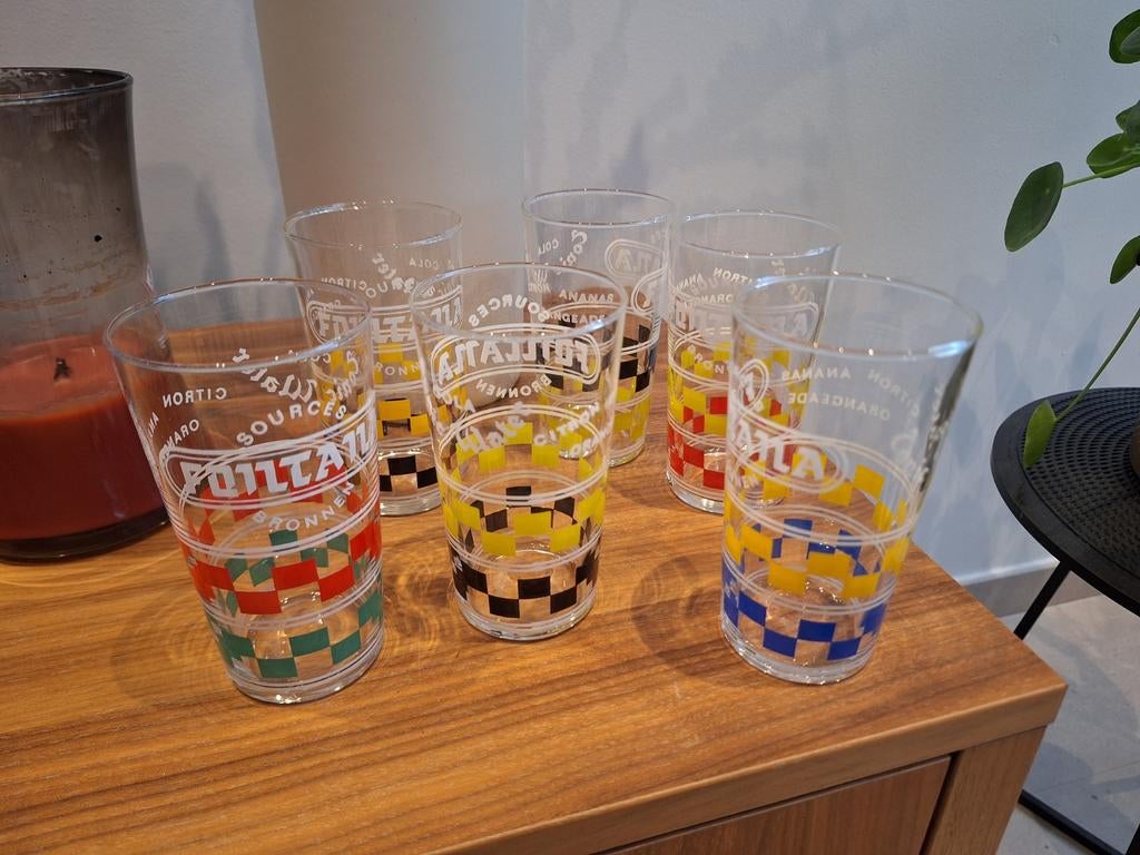 lot 6 verres Temse damier bronnen Fontana Maarke-Kerkem, Collections, Enlèvement ou Envoi