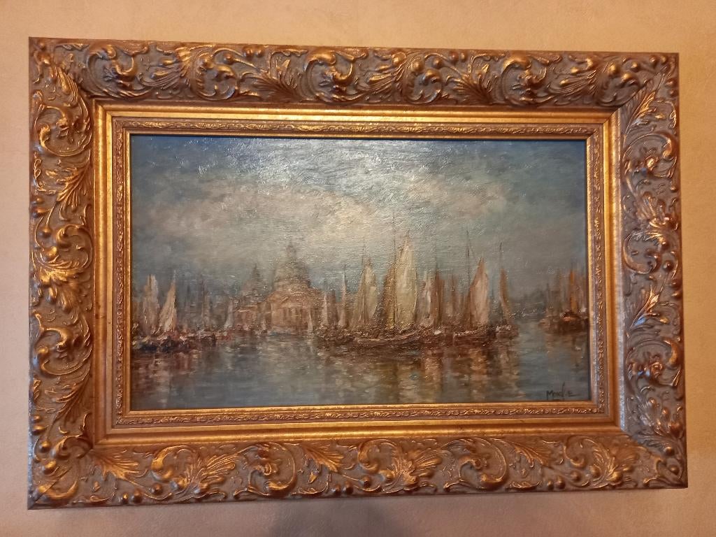 Schilderij - haven, Antiek en Kunst, Ophalen