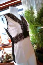 leuk zwart crème wit T-shirt top, Sans manches, Taille 38/40 (M), Autres couleurs, Comme neuf