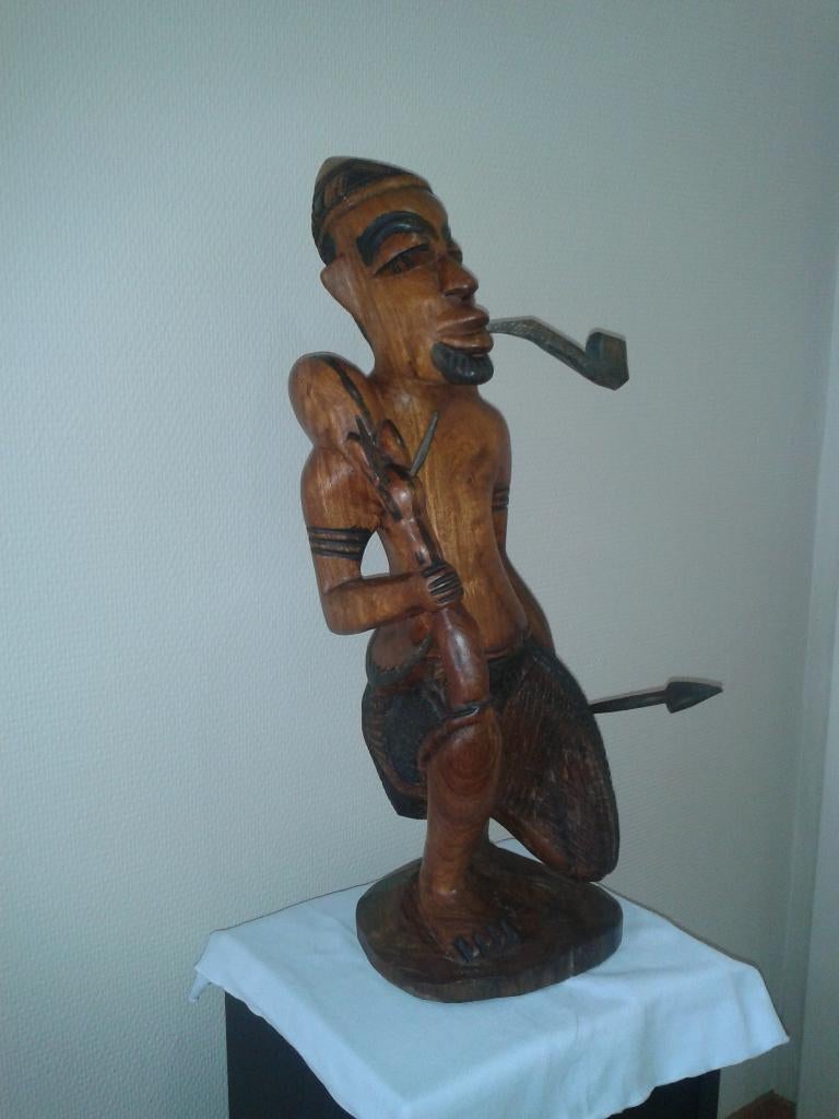 statue africaine, guerrier kényan, Bois, Brun, Fait main, Homme