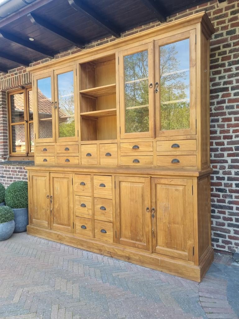 Buffet/vitrine en teck LIVRAISON GRATUITE, Maison & Meubles, Teck, Avec tablette(s), 25 à 50 cm, 200 cm ou plus