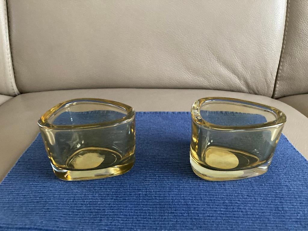 2 gele theelichthouders, Leonardo, H = 6 cm (6 euro voor 2 s, Overige materialen, Overige kleuren, Ophalen of Verzenden, Zo goed als nieuw