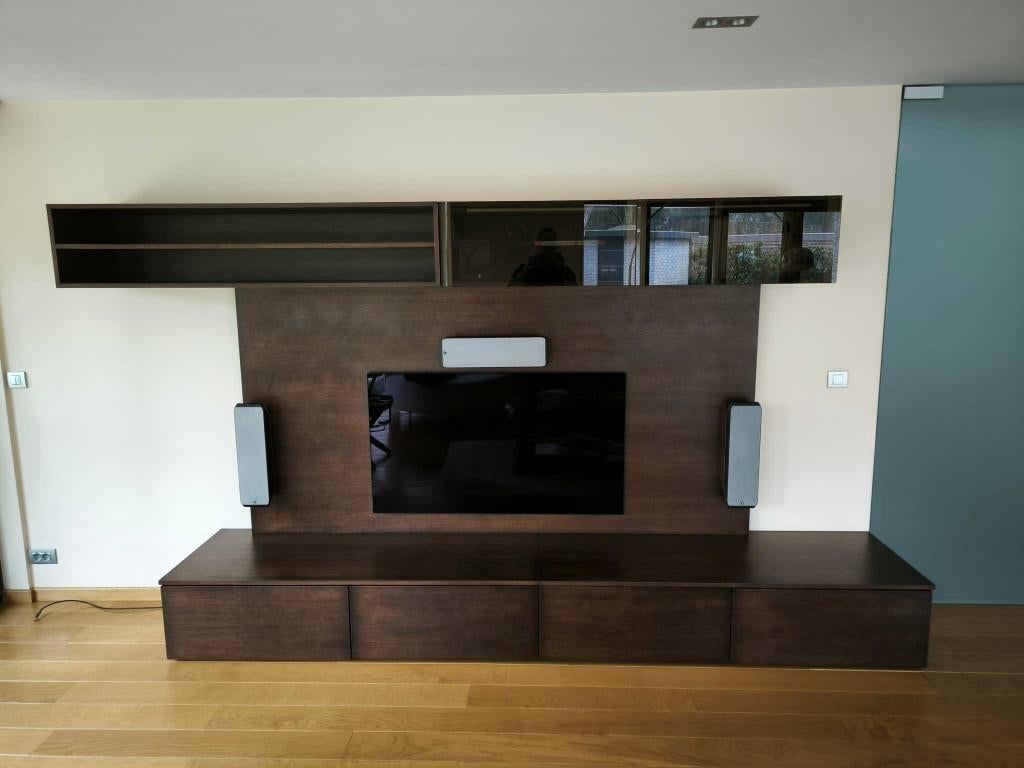 Grand meuble TV de haute qualité, 200 cm ou plus, Comme neuf, Tijdloos, Teck