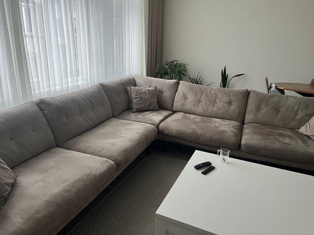 Beige hoekbank te koop, Banc d'angle, Quatre personnes ou plus, Enlèvement, Utilisé