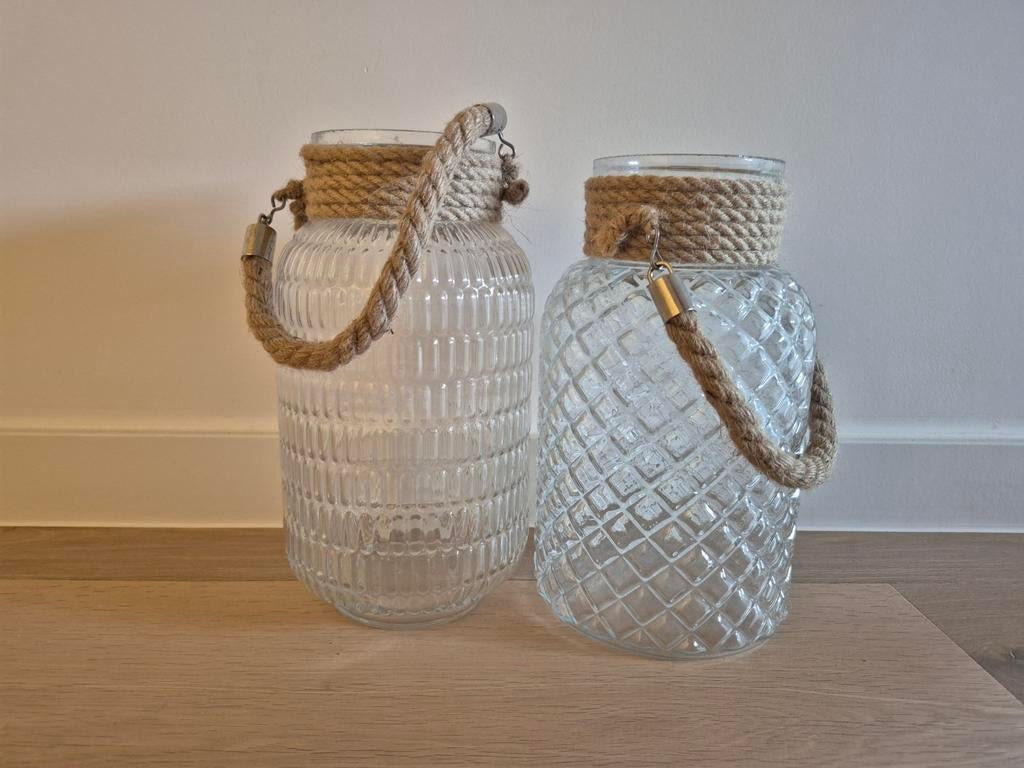 2 vazen, Ophalen, Zo goed als nieuw, Glas, Minder dan 50 cm