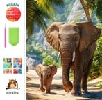 Diamond painting safari olifanten 40x50cm (vierkant), Verzenden, Nieuw, Overige typen