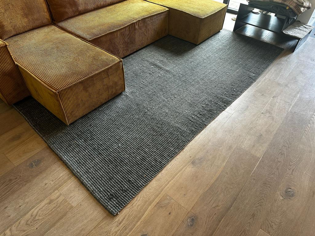 Jute vloerkleed donkergroen 200x300, Huis en Inrichting, Ophalen, Gebruikt, Rustiek, 200 cm of meer